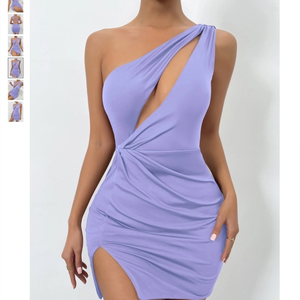 SHEIN One‎ Shoulder Cutout Front Open Back Mini Bodycon Dress Violet Purple Sz S